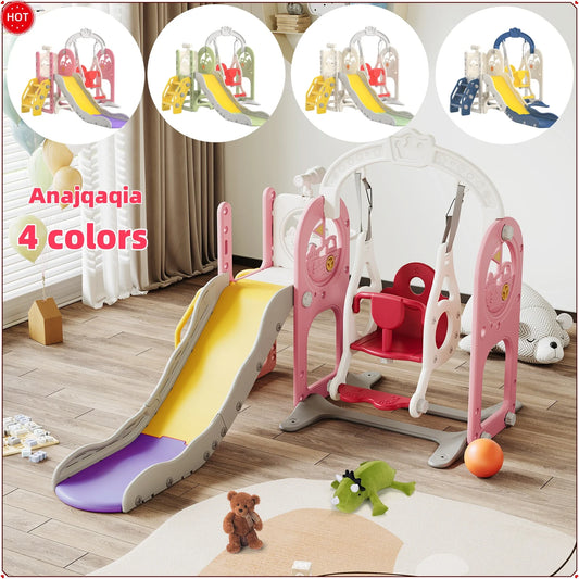 Anajqaqia 6 in 1 Children's Slide, Pirate Ship Slide, Children's Playground with Swing, Ball Frame and Binoculars