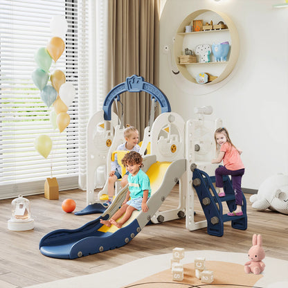 Anajqaqia 6 in 1 Children's Slide, Pirate Ship Slide, Children's Playground with Swing, Ball Frame and Binoculars