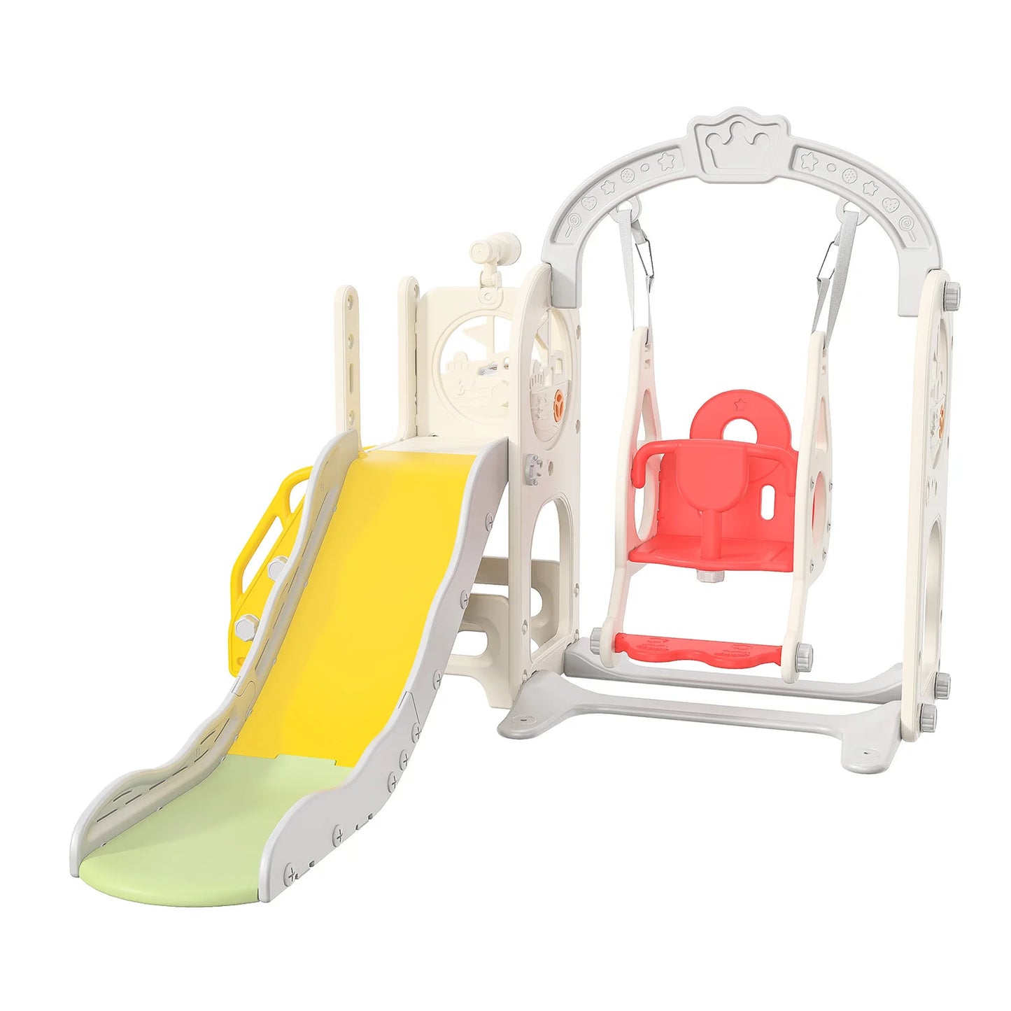Anajqaqia 6 in 1 Children's Slide, Pirate Ship Slide, Children's Playground with Swing, Ball Frame and Binoculars