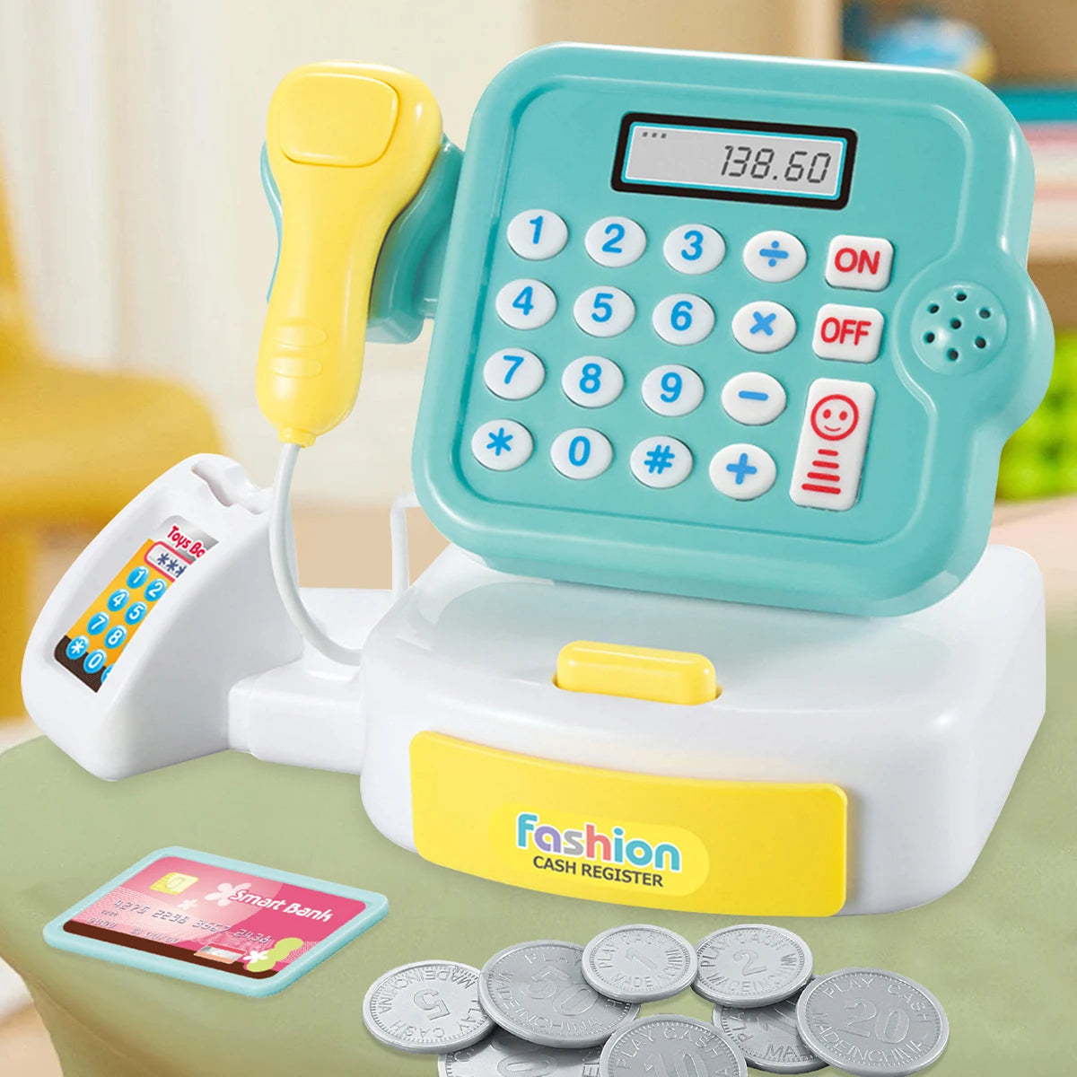 Cash Register Educational Toys, Pretend Calculator Cash Register Toy With Sound And Light, Supermarket Scanner Gift for 3+ Girls