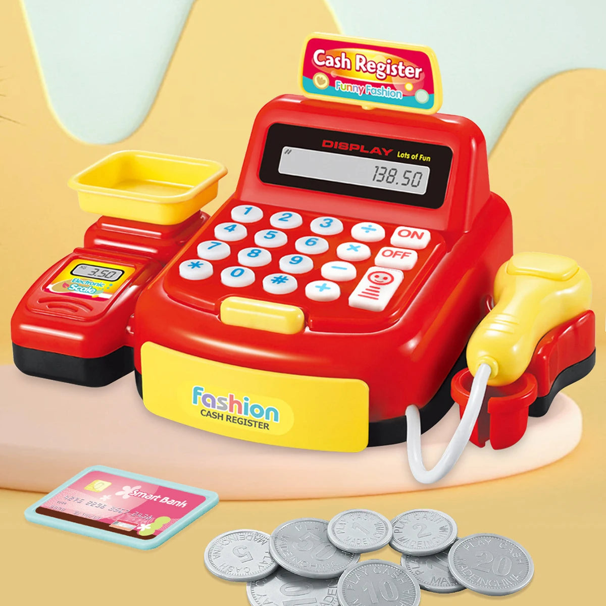 Cash Register Educational Toys, Pretend Calculator Cash Register Toy With Sound And Light, Supermarket Scanner Gift for 3+ Girls