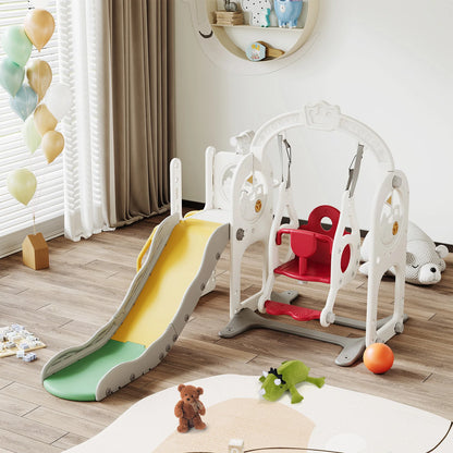 Anajqaqia 6 in 1 Children's Slide, Pirate Ship Slide, Children's Playground with Swing, Ball Frame and Binoculars