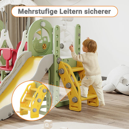 Anajqaqia 6 in 1 Children's Slide, Pirate Ship Slide, Children's Playground with Swing, Ball Frame and Binoculars