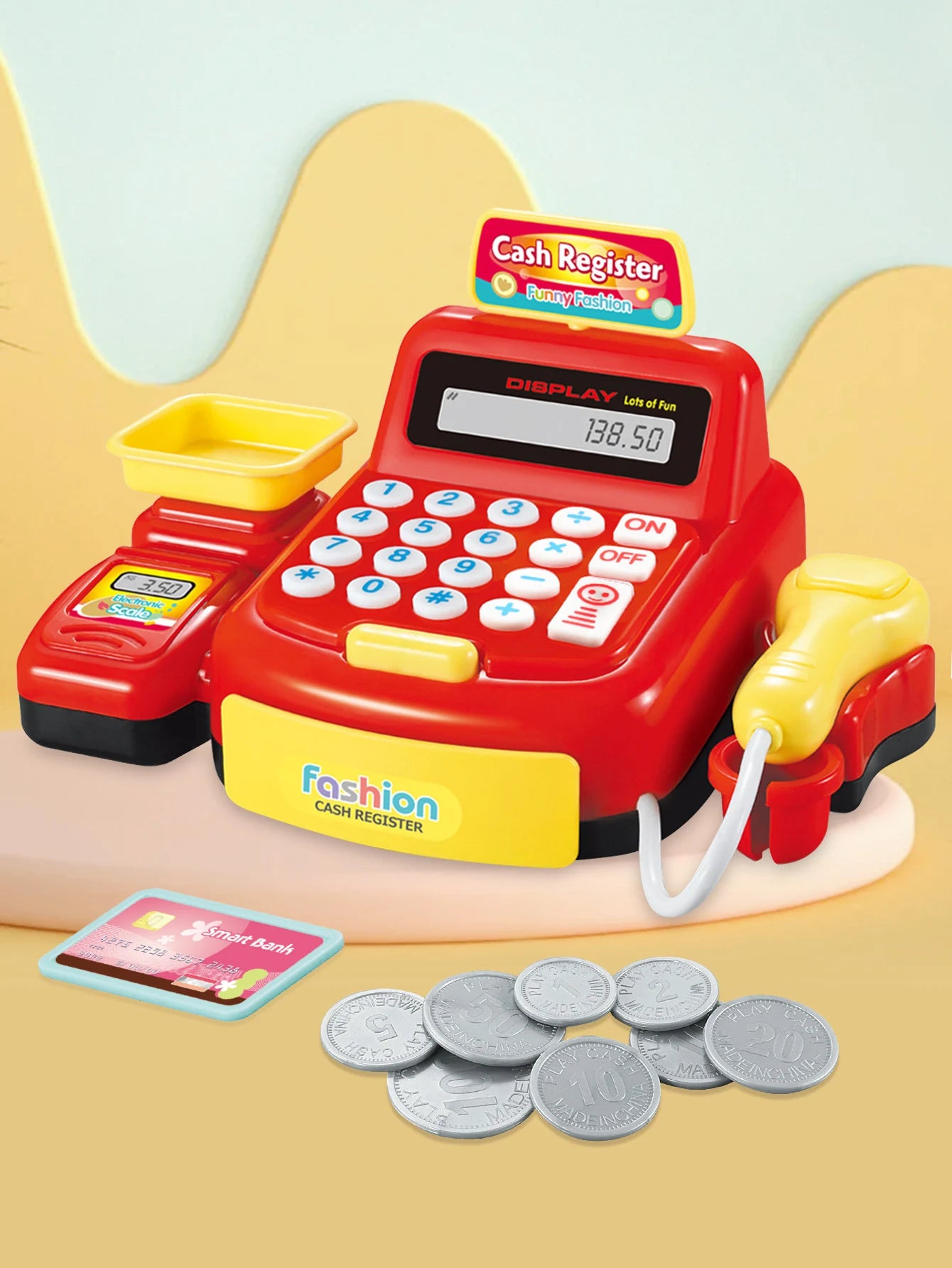 Cash Register Educational Toys, Pretend Calculator Cash Register Toy With Sound And Light, Supermarket Scanner Gift for 3+ Girls