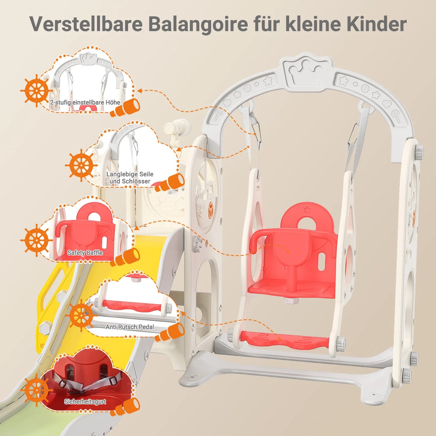 Anajqaqia 6 in 1 Children's Slide, Pirate Ship Slide, Children's Playground with Swing, Ball Frame and Binoculars