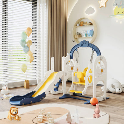 Anajqaqia 6 in 1 Children's Slide, Pirate Ship Slide, Children's Playground with Swing, Ball Frame and Binoculars