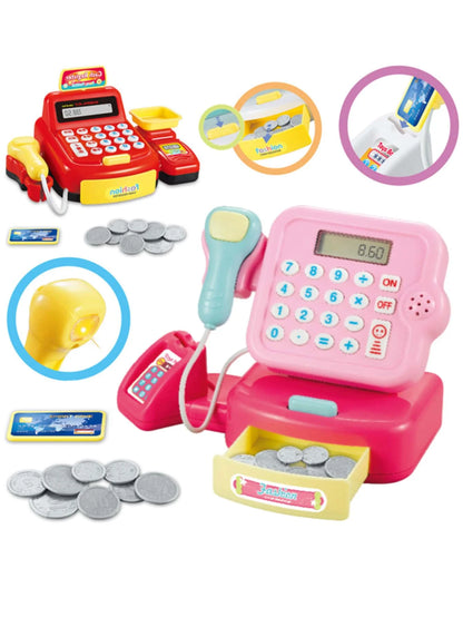 Cash Register Educational Toys, Pretend Calculator Cash Register Toy With Sound And Light, Supermarket Scanner Gift for 3+ Girls