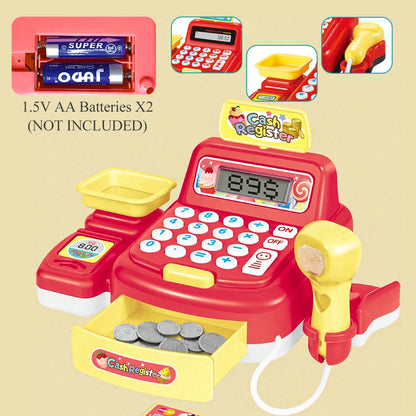 Cash Register Educational Toys, Pretend Calculator Cash Register Toy With Sound And Light, Supermarket Scanner Gift for 3+ Girls