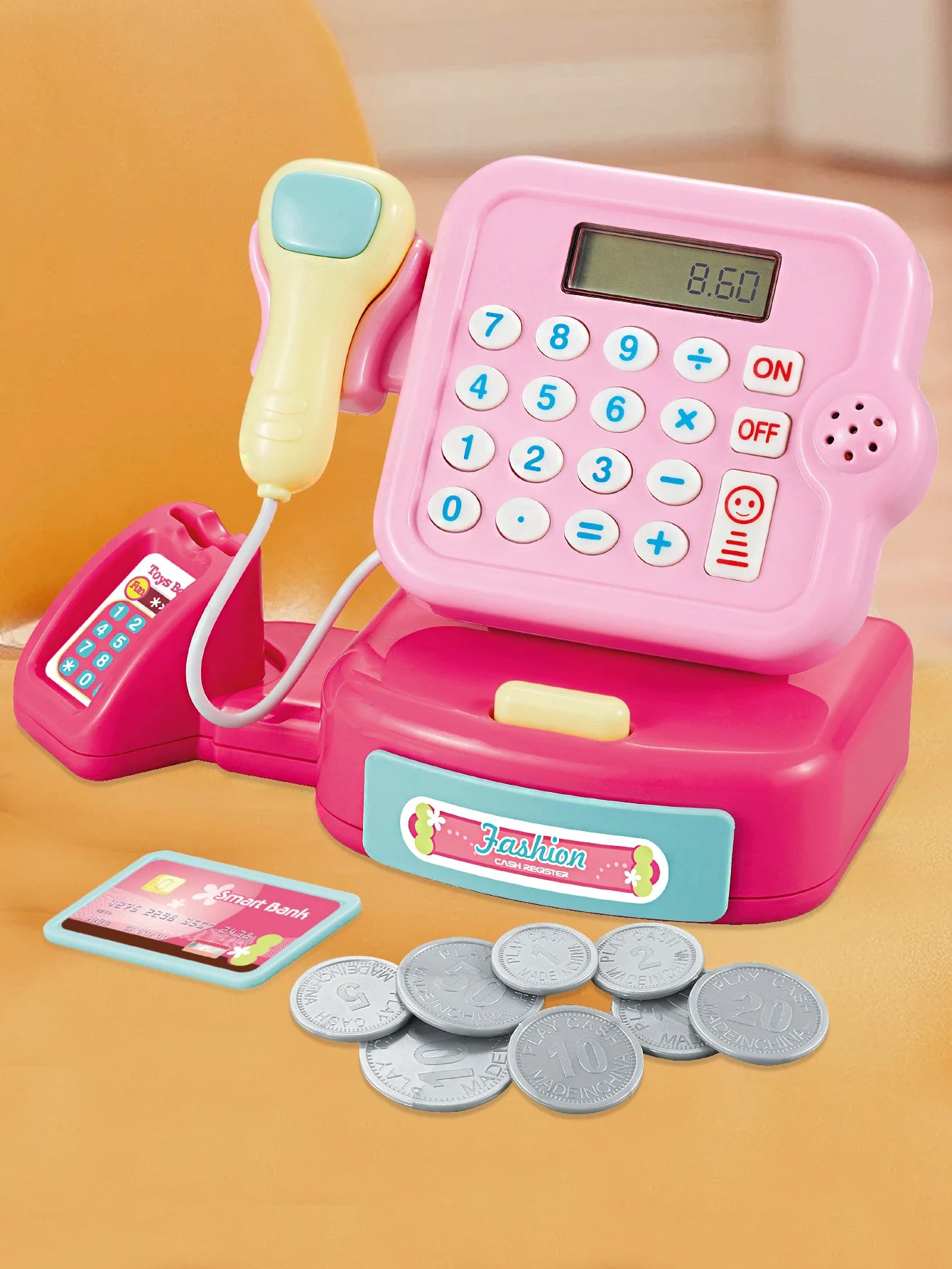 Cash Register Educational Toys, Pretend Calculator Cash Register Toy With Sound And Light, Supermarket Scanner Gift for 3+ Girls