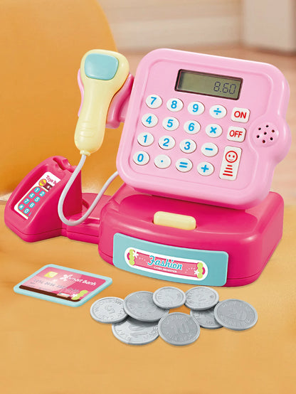 Cash Register Educational Toys, Pretend Calculator Cash Register Toy With Sound And Light, Supermarket Scanner Gift for 3+ Girls