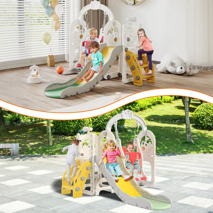Anajqaqia 6 in 1 Children's Slide, Pirate Ship Slide, Children's Playground with Swing, Ball Frame and Binoculars