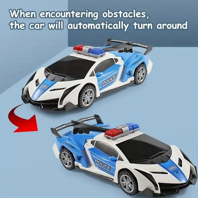 360° Rotating Police Car Toy with Sound & Light Electric Automatic Openable Doors Educational Vehicle Toy for Kids Children