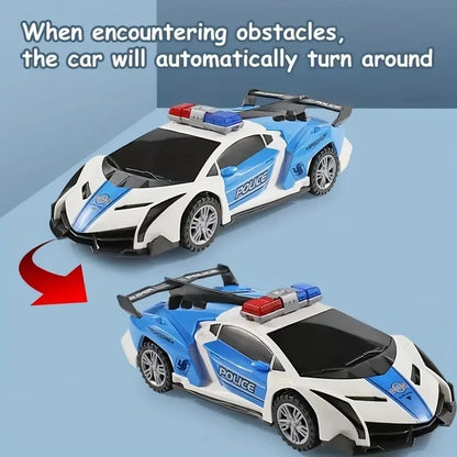 360° Rotating Police Car Toy with Sound & Light Electric Automatic Openable Doors Educational Vehicle Toy for Kids Children