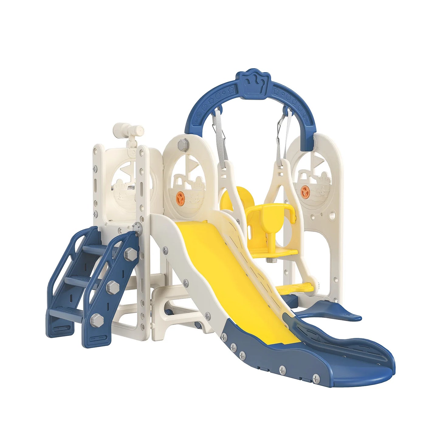Anajqaqia 6 in 1 Children's Slide, Pirate Ship Slide, Children's Playground with Swing, Ball Frame and Binoculars