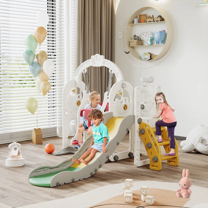 Anajqaqia 6 in 1 Children's Slide, Pirate Ship Slide, Children's Playground with Swing, Ball Frame and Binoculars