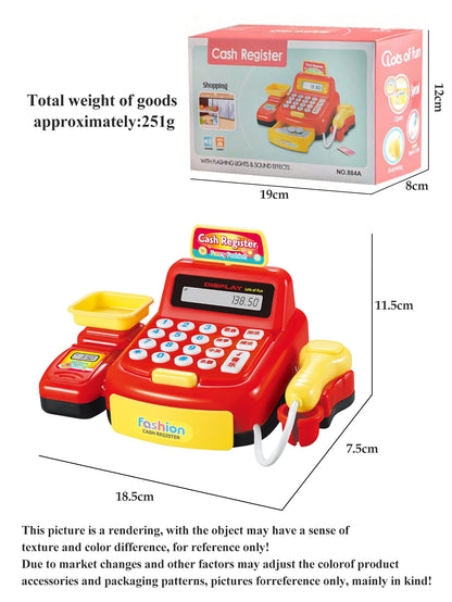 Cash Register Educational Toys, Pretend Calculator Cash Register Toy With Sound And Light, Supermarket Scanner Gift for 3+ Girls