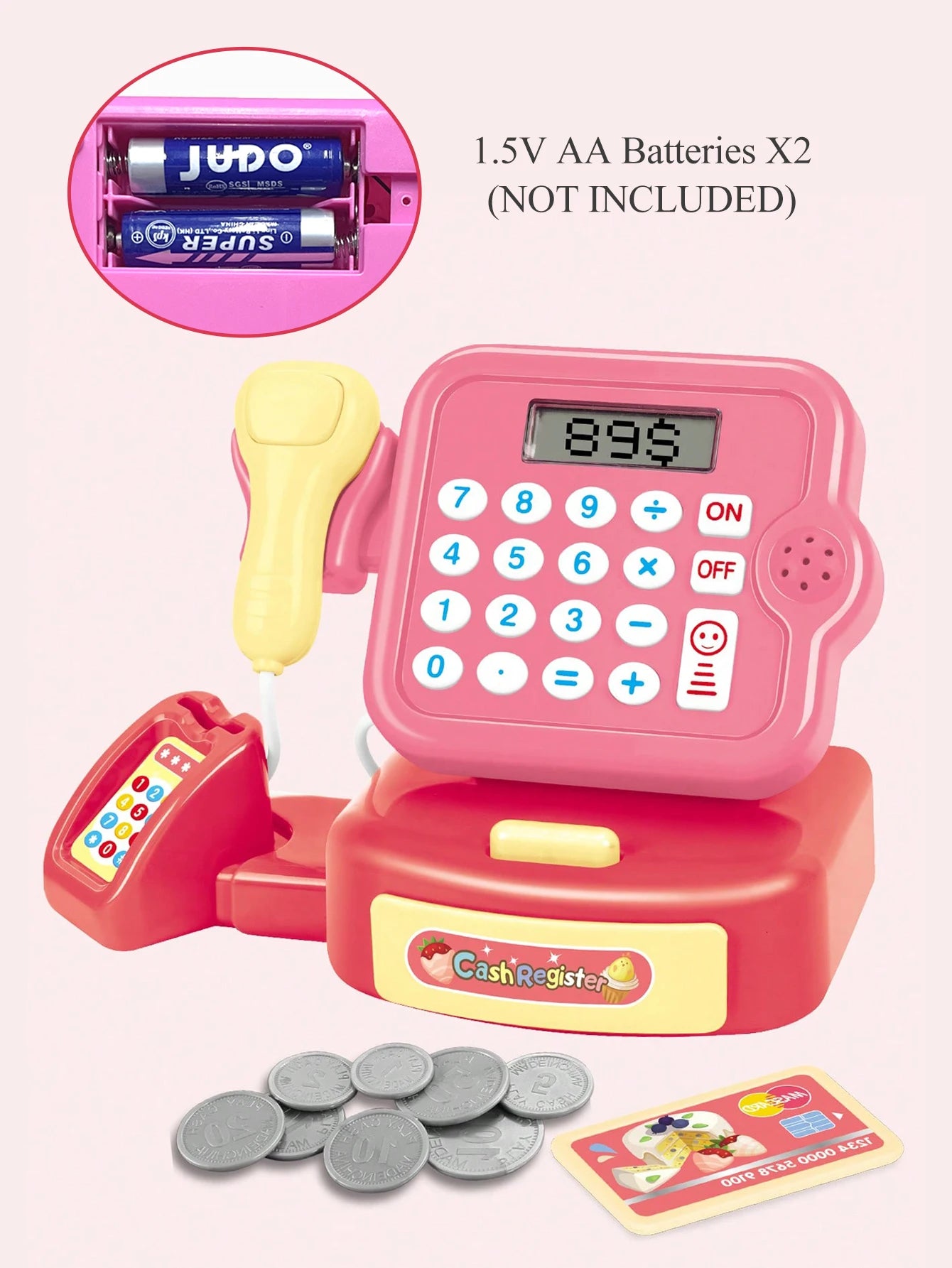 Cash Register Educational Toys, Pretend Calculator Cash Register Toy With Sound And Light, Supermarket Scanner Gift for 3+ Girls