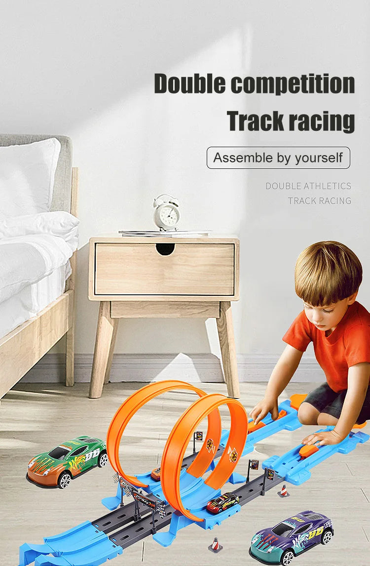 Stunt Speed Double Car Wheels Model Toys For Kids Racing Track Diy Assembled Rail Kits Educational Interactive Boy Children Toy