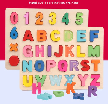 Kids Wooden 3D Alphabet Number Puzzle Baby Colorful Letter Digital Geometric Educational Toy For Toddler Boy Girl Gift