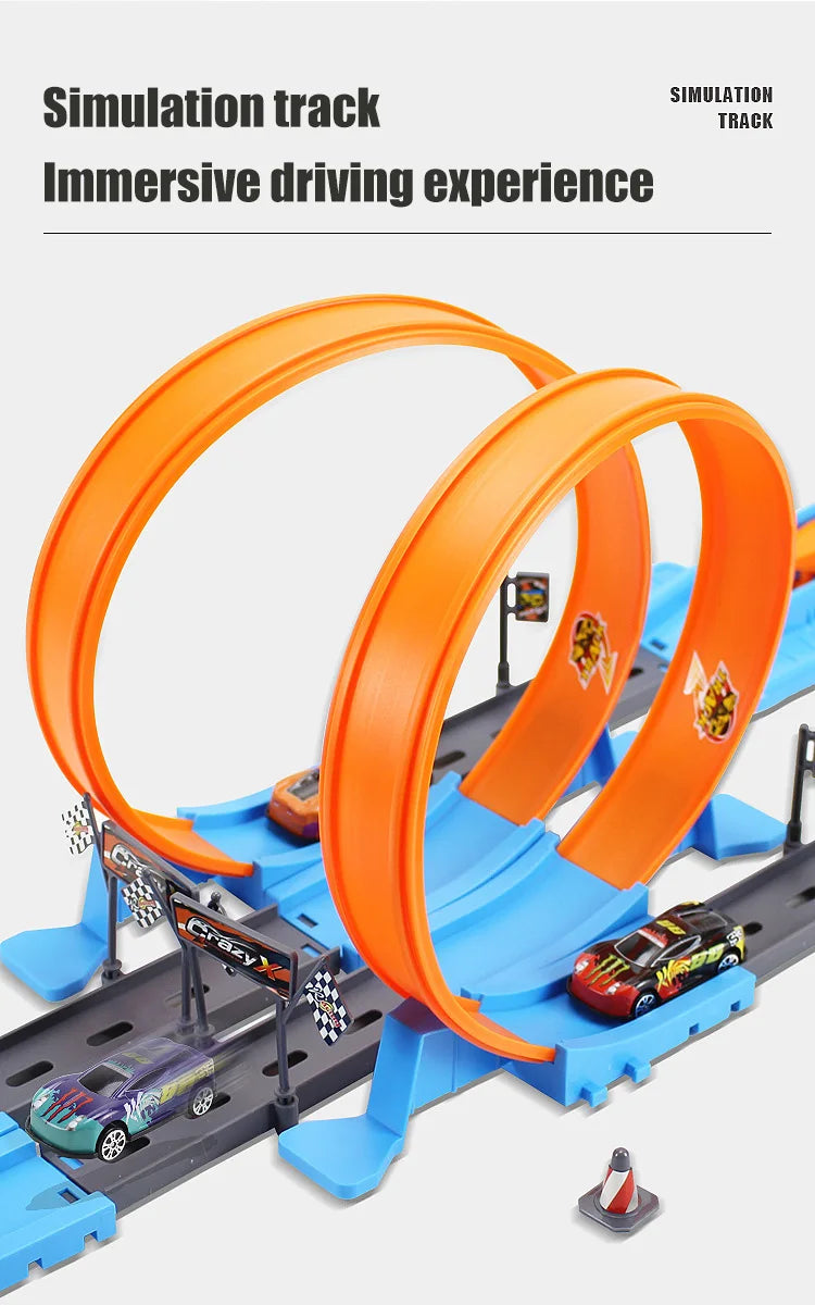 Stunt Speed Double Car Wheels Model Toys For Kids Racing Track Diy Assembled Rail Kits Educational Interactive Boy Children Toy