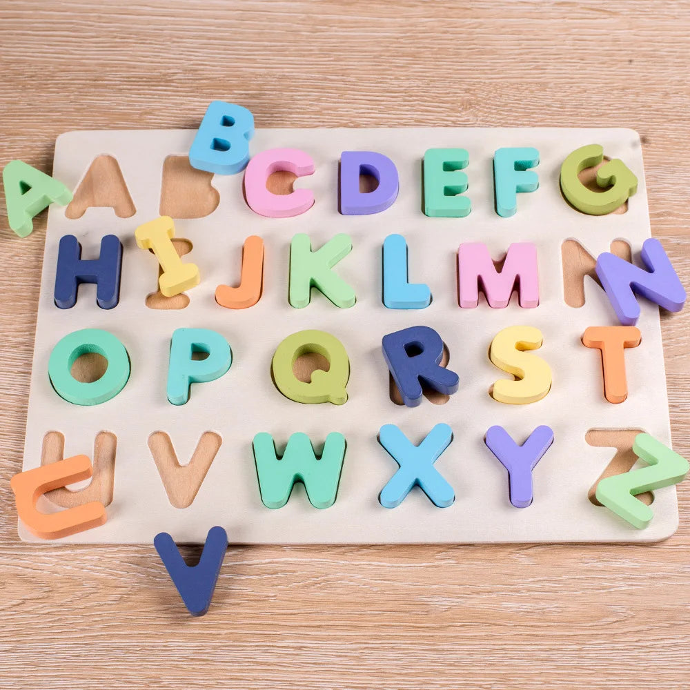 Kids Wooden 3D Alphabet Number Puzzle Baby Colorful Letter Digital Geometric Educational Toy For Toddler Boy Girl Gift