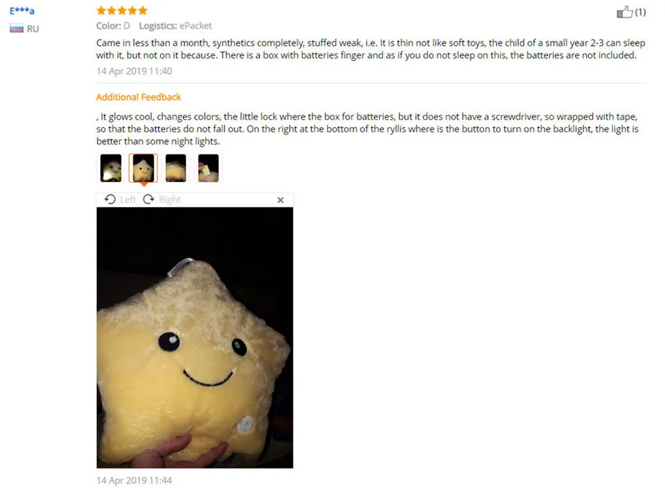 34CM Creative Toy Luminous Pillow Soft Stuffed Plush Glowing Colorful Stars Cushion Led Light Toys Gift For Kids Children Girls