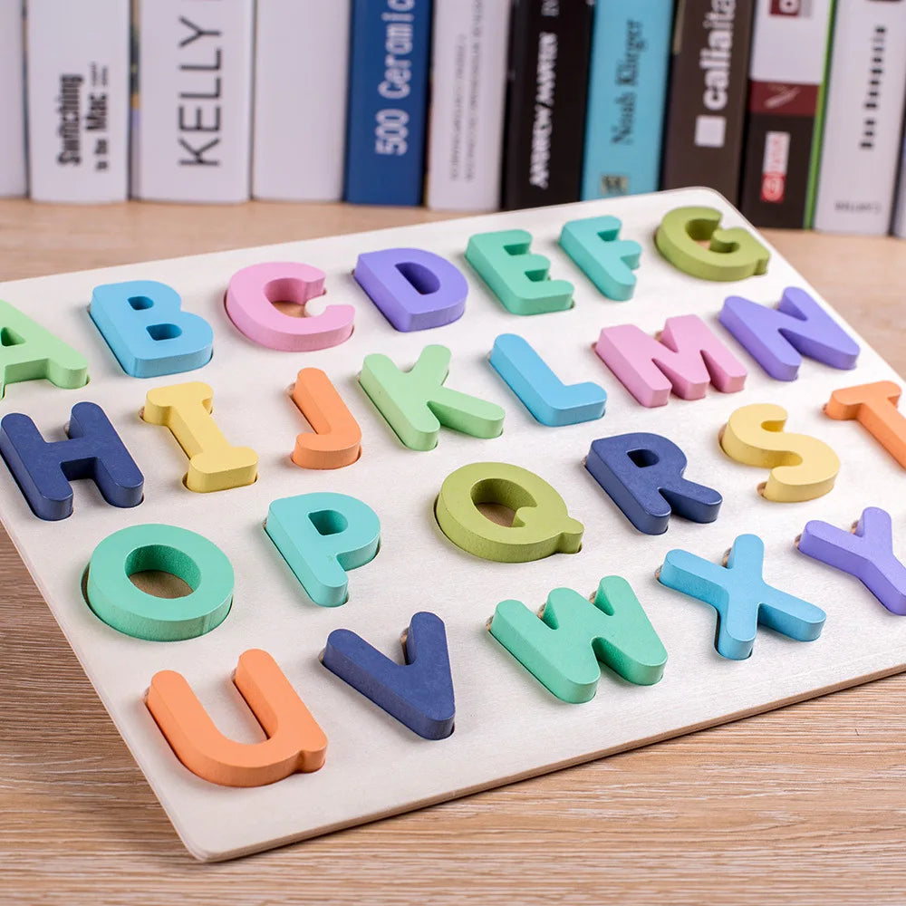 Kids Wooden 3D Alphabet Number Puzzle Baby Colorful Letter Digital Geometric Educational Toy For Toddler Boy Girl Gift