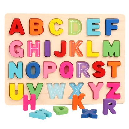 Kids Wooden 3D Alphabet Number Puzzle Baby Colorful Letter Digital Geometric Educational Toy For Toddler Boy Girl Gift