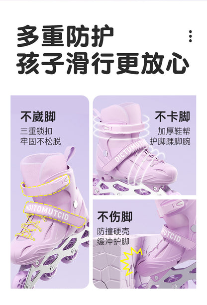 Kids Inline Skates for Beginners Adjustable Roller Blades for Boys Girls Age 6-12 Entry Level Professional Outdoor Skating Shoes