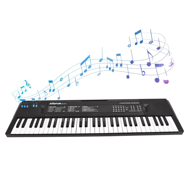 BIGFUN 61 Key Electronic Keyboard Piano Dual Speaker 8 Tone 5 Rhythm 5 Drums Percussion 6 Demo Musical Instrument with Mic