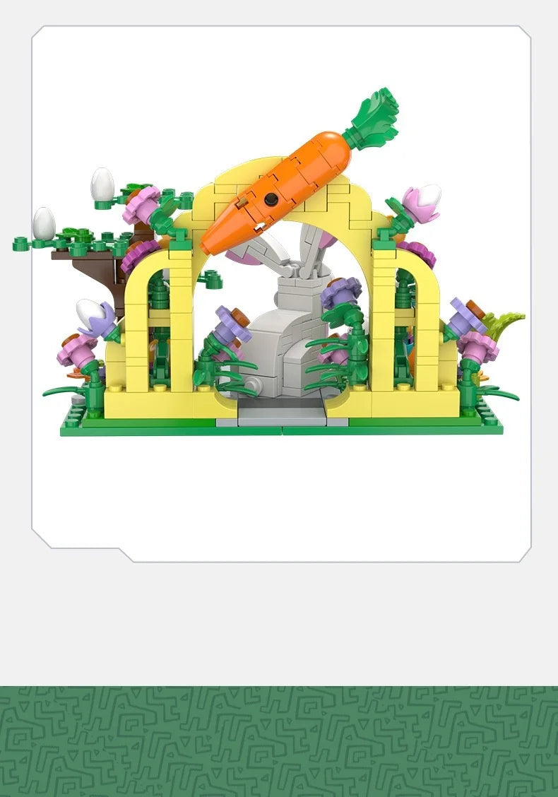 MOC Rabbit Easter Egg Easter Garden Animal Building Blocks Set Easter Bunny Carrots Toy For Kid's Birthday Holiday Easter Gifts