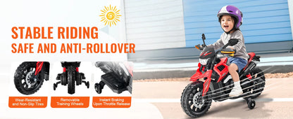 SucceBuy 6/12V Children's Electric Car Kids Ride On Motorcycle with Detachable Wheel Headlight Music Bluetooth for Boys Gifts