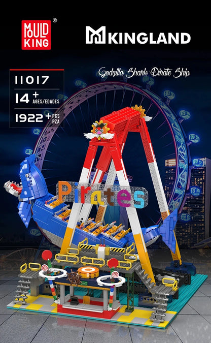 MOULD KING  Amusement Park Toys Motorized Spinning Ride,Water Slide,Flying Swing Ride,Shark Pirate Ship Building Blocks Bricks