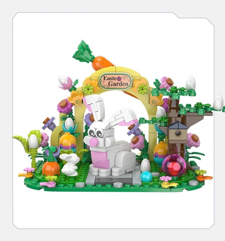 MOC Rabbit Easter Egg Easter Garden Animal Building Blocks Set Easter Bunny Carrots Toy For Kid's Birthday Holiday Easter Gifts