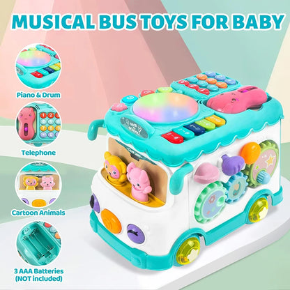 Montessori Educational Toys Baby Musical Bus Toys Educational Musical Learning Toddler for Baby Toddler Activity Bus Toys