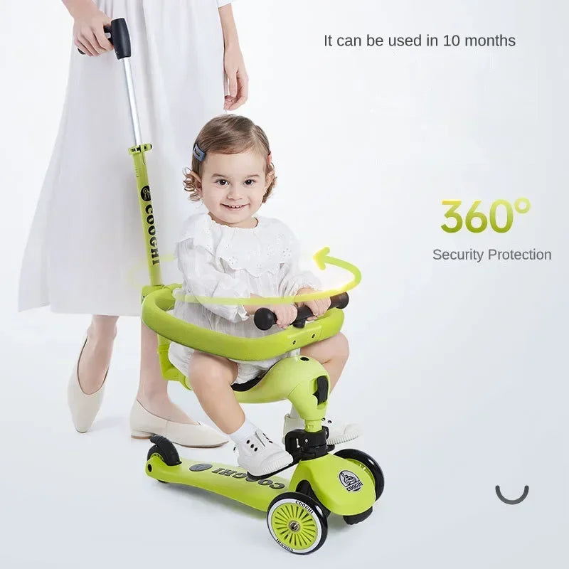 Baby stroller 3 wheels Multifunctional fenced seated scooter suitable for 2-12 years old baby bicycle Lightweight foldable