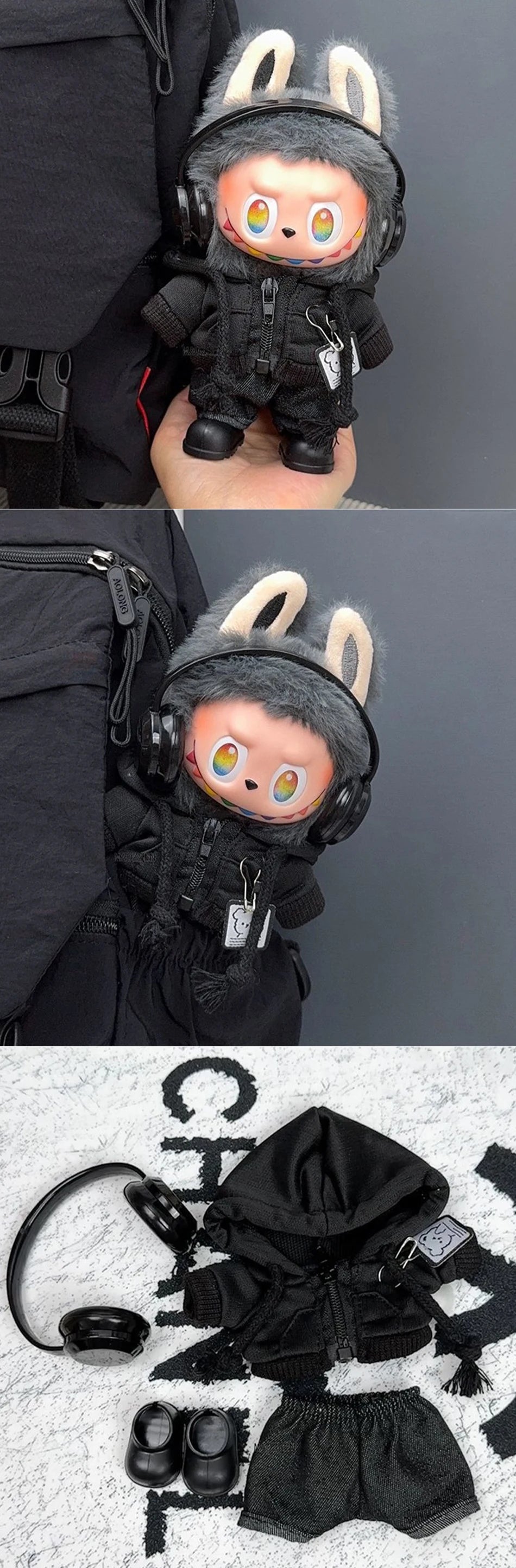 For labubu Big Into Energy Series Casual Hoodie Grey And Black Suit Fashion Sweatshirt Jacket Lovely Outfit Gifts