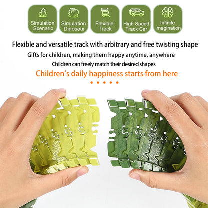 Dinosaur Toys-Magical Train Track Racing Toy Bend Flexible Race Track Flash Light Car Educational Toys For Kids Gift