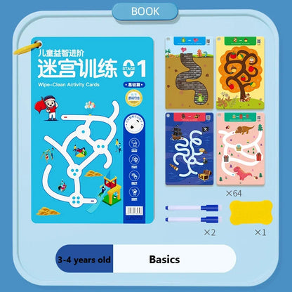 64 Pages Tracing Workbook Reusable Practice Copybook Pen Control Training Magical Montessori Cards for Kids Education Book