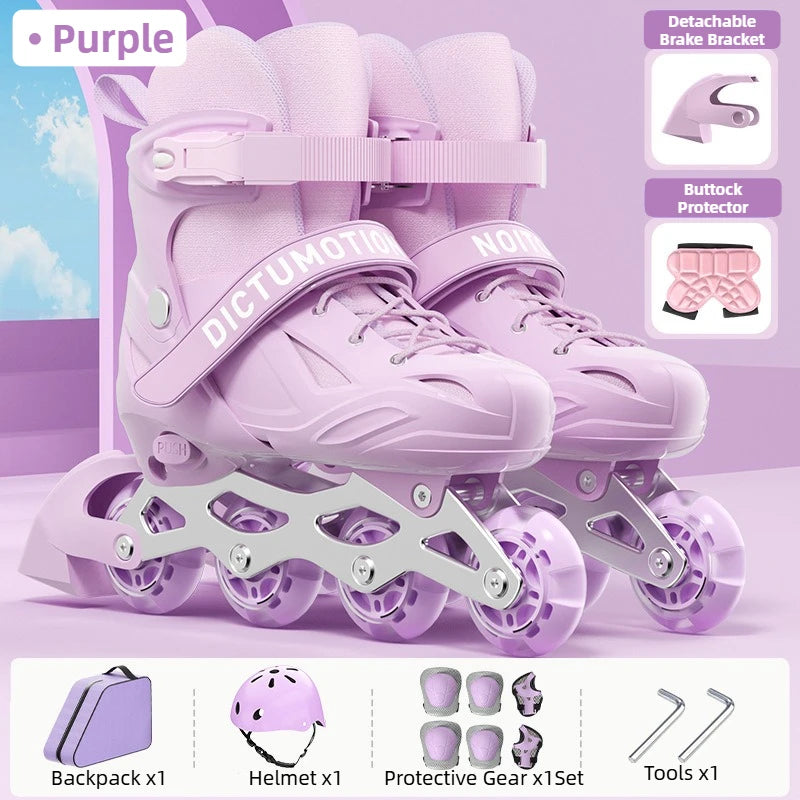Kids Inline Skates for Beginners Adjustable Roller Blades for Boys Girls Age 6-12 Entry Level Professional Outdoor Skating Shoes