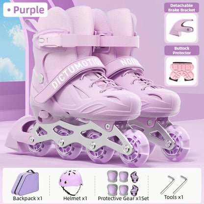 Kids Inline Skates for Beginners Adjustable Roller Blades for Boys Girls Age 6-12 Entry Level Professional Outdoor Skating Shoes