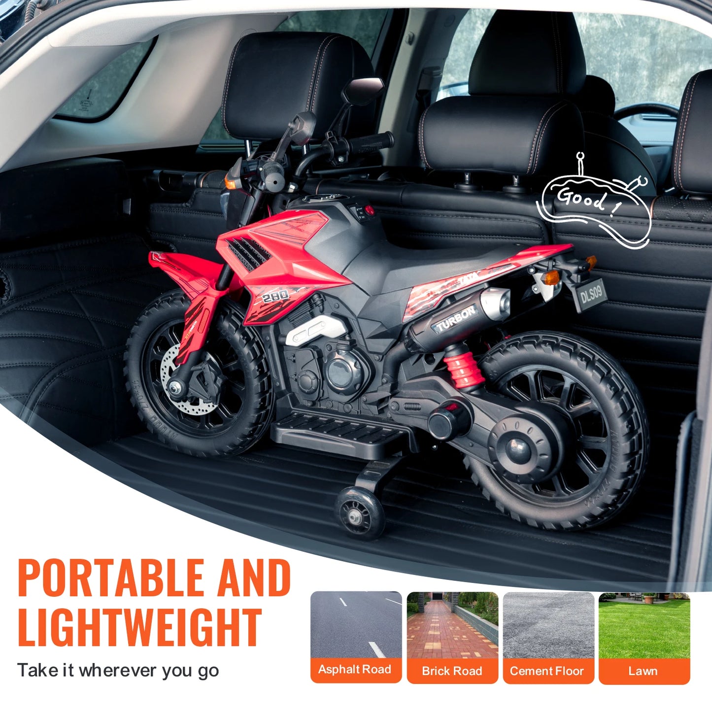 SucceBuy 6/12V Children's Electric Car Kids Ride On Motorcycle with Detachable Wheel Headlight Music Bluetooth for Boys Gifts