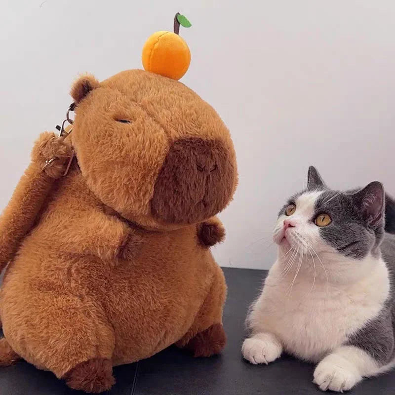 Strawberry Hat Capybara Plush Toy Simulation Turtle Backpack Capibara Stuffed Animals Papa Hand Circle Ring Small size Pendant
