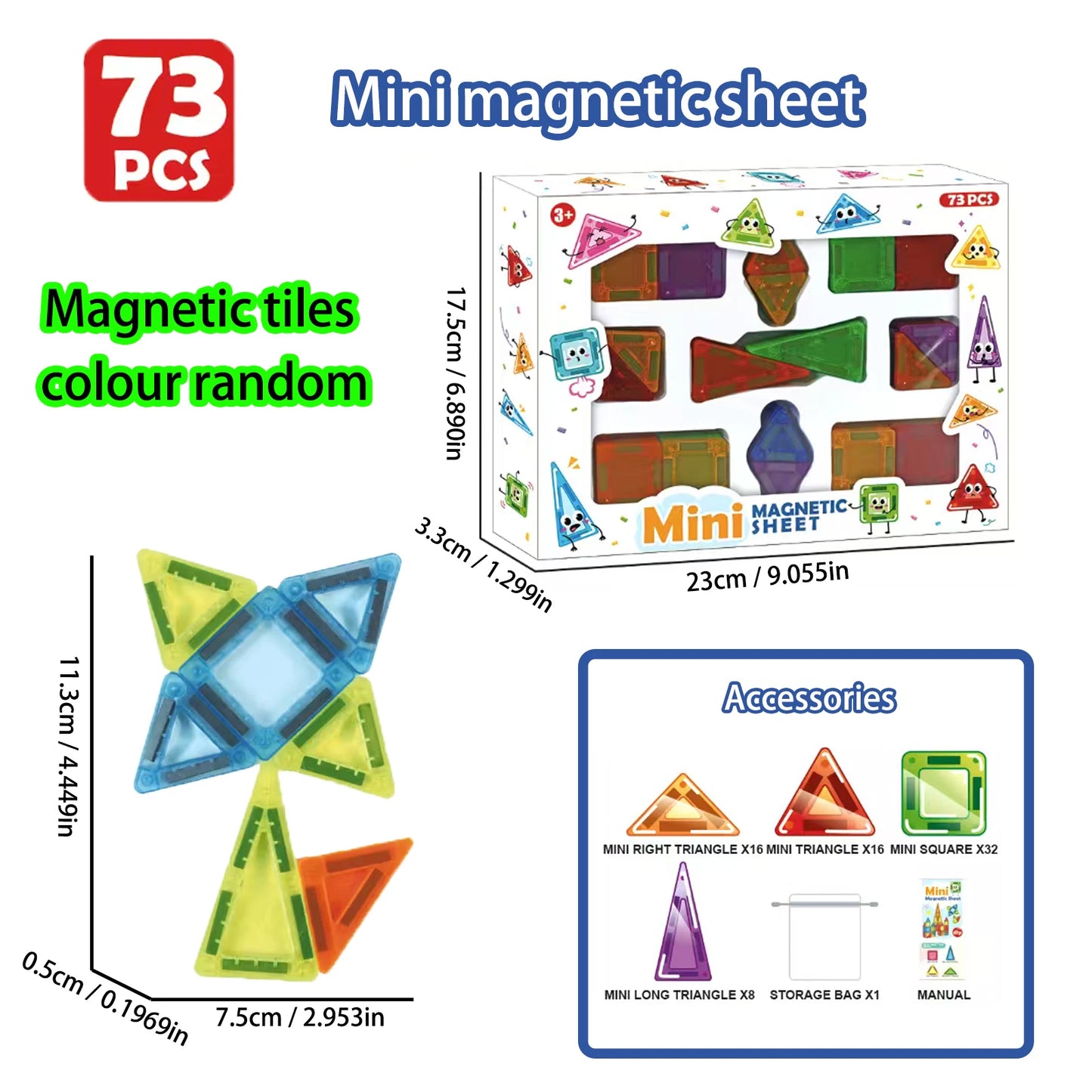 Mini Magnetic Tile Color Window Block Magnetic Block Portable Assembly Pocket Travel Bag Children'S Puzzle Toy