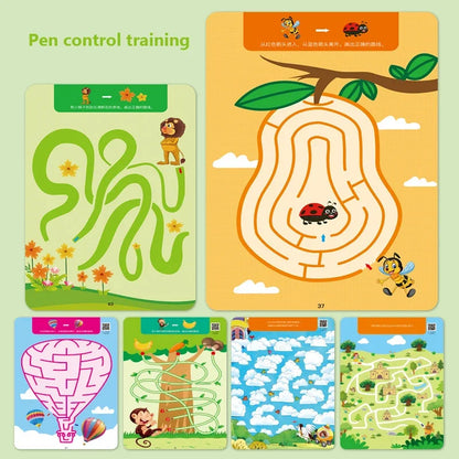 64 Pages Tracing Workbook Reusable Practice Copybook Pen Control Training Magical Montessori Cards for Kids Education Book