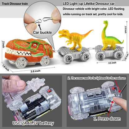 Dinosaur Toys-Magical Train Track Racing Toy Bend Flexible Race Track Flash Light Car Educational Toys For Kids Gift