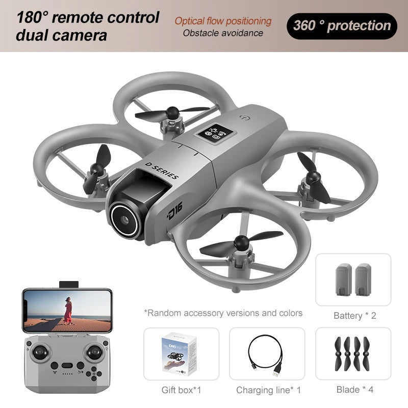 D16 Mini Drone 4k HD Camera ESC Aerial Aircraft Air Pressure Fixed Height Pocket UFO Remote Control Airplane Gift Toys for Kids