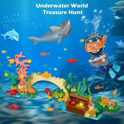 HOGOKIDS Arctic Explorer Technic Ship Building Block Set with LED Light  Ocean Exploration Helicopter Sub Shark for Kids Ages 6+