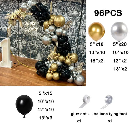 Black Chrome Silver Balloons Arch Garland Kit Wedding Bridal Shower Decor Birthday Party Baby Shower Graduation Party Decoration