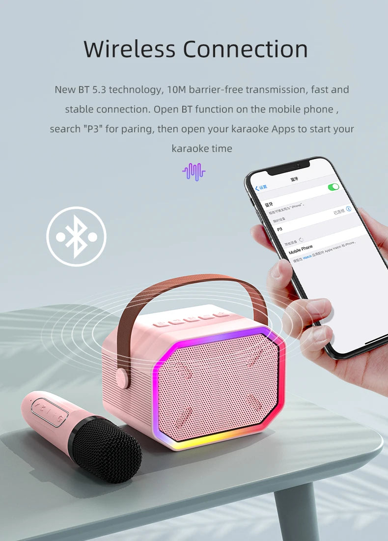 Mini Karaoke Machine for Kids Portable Karaoke Machine Bluetooth Wireless Microphones LDE Light Toys Gifts for Girls Boys